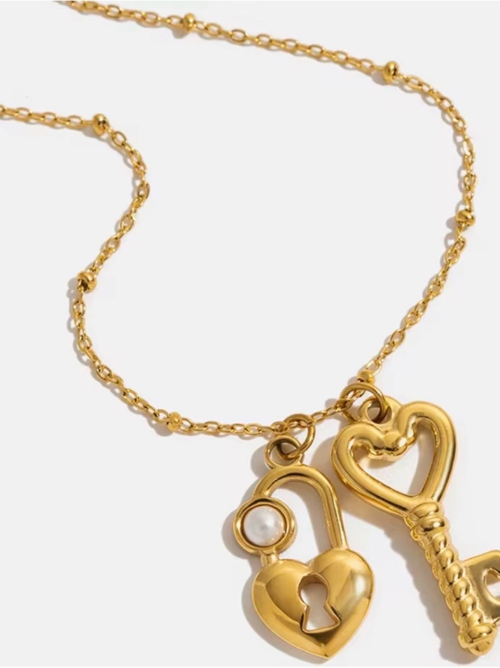 18k Gold Plated Heart Key & Lock Pendant Necklace - Women's Jewelry